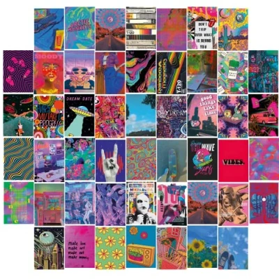 Image of Fardes Grunge Room decor, Wall Collage Kit Aesthetic Pictures, Hippie Trippy Decor for Girls Bedroom Accessories