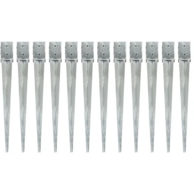 Image of vidaXL Ground Spikes 12 pcs Silver 10x10x91 cm Galvanised Steel