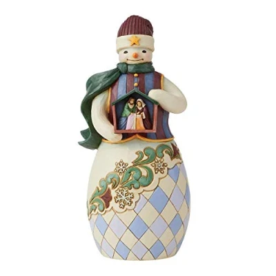 Image of Enesco Jim Shore Heartwood Creek Snowman Holding Nativity Stable Figurine 6009402
