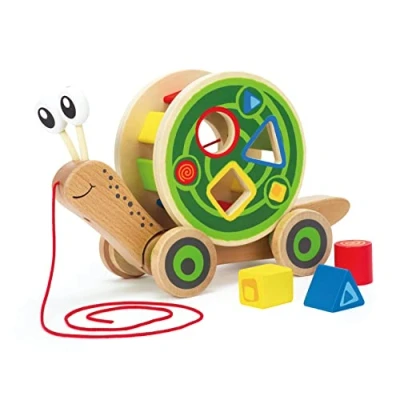 Image of Hape Walk A Long Snail Pull Toy Award Winning Toddler Wooden Push and with Removable Colour Coded Shape Sorter Shell, Fun Educational for Kids