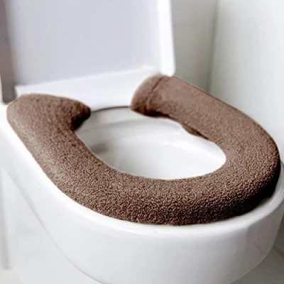 Image of BOENFU Toilet Seat Cover Pads Luxury Thick Warm Cushion Stretchable Washable Cloth Universal Mat (Brown)