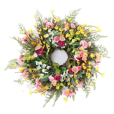 Image of æ— Spring Wreath, 60cm Front Door Wreath Elegant Carnation for Home Wedding Mothers Day Decoration