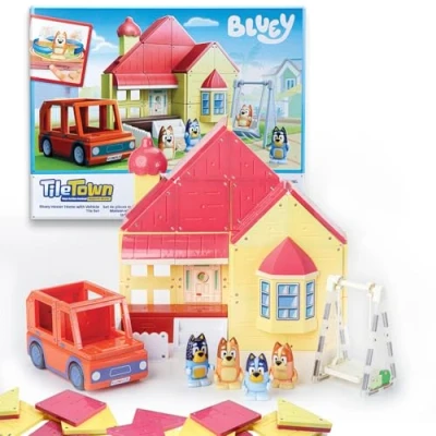 Image of Tile Town Bluey Heeler Home and 4WD Vehicle Magnetic TILES Construction Building Playset + Family Figures, Kids 3 5+, New Action for Play, Realistic Builds, STEM Creative Toy