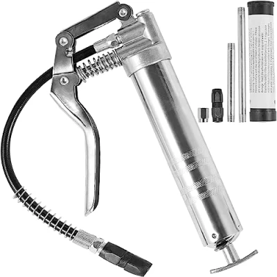 Image of VEVOR Pistol Grip Grease Gun, 3500 PSI, 4 OZ / 120 CC Capacity Heavy Duty Professional with 11.65 Inch Flexible Hose 2 Black Flat Couplers, 1 Reinforced Nozzle, and Rigid Metal Pipes
