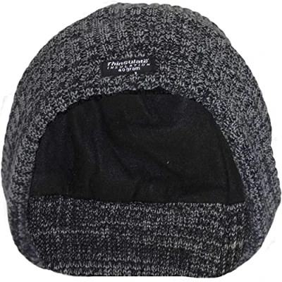Image of True Face Mens Thermal Hat Thin Insulation Adult Skullies Beanies Knitted Wooly Chunky Insulated Outdoor Wool Heated Warm Winter Hats (Mid Grey Melange, One Size)