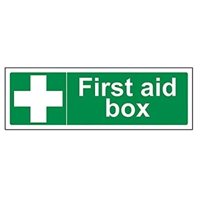 Image of V Safety First Aid Box Sign 300mm x 100mm Self Adhesive Vinyl