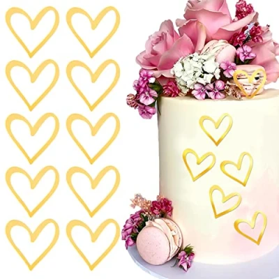 Image of 10PCS Cake Topper Acrylic Love Heart Gold Mirror Cupcake Decoration DIY Supplies for Wedding Birthday Valentine`s Day Engagement Party