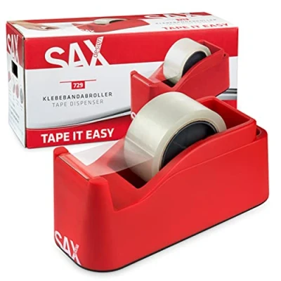 Image of Sax Tape it Easy one Handed Adhesive Dispenser, Extra Heavy, Parcel Dispenser with Pen Holder Function, unrolling, Blade Durable, for 1 x 50 mm or 2 25