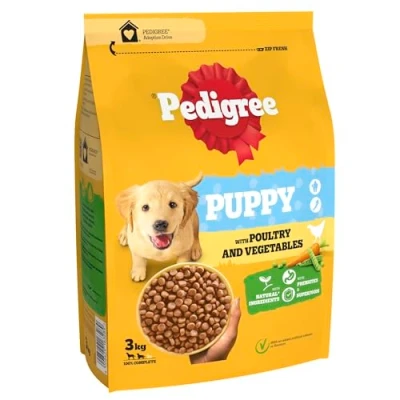 Image of Pedigree Puppy Complete Dog Dry Food for medium size Dogs with Poultry and Rice 3 x kg