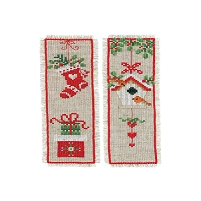 Image of VERVACO (3PL) Cross Stitch, Cotton, Christmas Motif (14 Count), ca. 6 x 20 cm / 2,4&quot;x 8&quot;