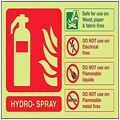 Image of V Safety Glow In The Dark Hydro Spray Id Fire Extinguisher Sign 150mm x 100mm Rigid Plastic