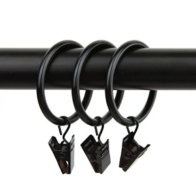 Image of Pack Of 10 Metal Curtain Rings With clips Pole Rod Voile Net Drapery Hanging Hooks (Black)