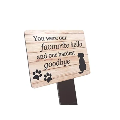 Image of Dog Memorial Plaque with Ground Stake, Garden Grave Marker Perfect pet tribute a choice of remembrance poems. Waterproof and hardwearing. Shipped Globally. (Hardest Goodbye)