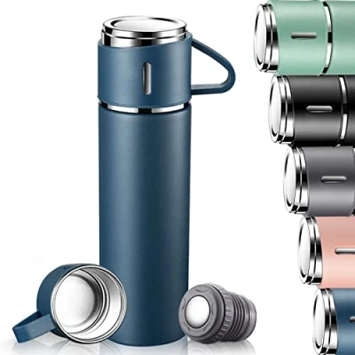 Image of Stainless Steel Water Bottle, Insulated Travel Mug with Leakproof Cup Lid &amp; Handle, 500ml Double Walled Vacuum Flask, Coffee Drink Bottle Keep 12h Hot Cold for Gym Home Office Outdoor, Blue