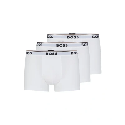 Image of BOSS Mens Trunk 3P Power Three Pack of Logo Waistband Trunks in Stretch Cotton
