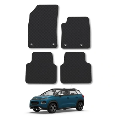 Image of 5mm Rubber Car Mats Compatible With Citroen C3 Aircross (2017+) Tailored Fit Floor Set Accessory Custom Anti Slip Backing Heavy Duty Waterproof Easy Clean Durable Weather Full Coverage