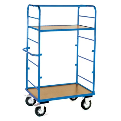Image of Large Heavy Duty Shelf Truck; Fixed/Swivel Castors; Blue/Veneer