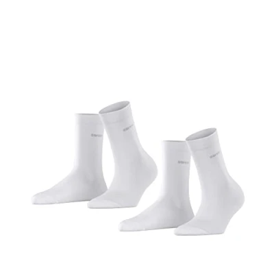 Image of ESPRIT Women&#039;s Basic Easy 2 Pack W SO Cotton Plain Pairs Socks, White (White 2000), 5.5 8