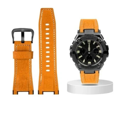 Image of Canvas leather watch strap fit for Casio G SHOCK GST B100 S130 W300GL 400G W330 W120L s120 W130L S100 Series accessorie(Black white silver)