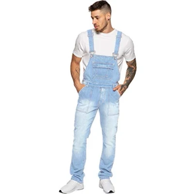 Image of Enzo Men&#039;s Ezd390 Ven Denim Dungarees Overalls, Bleach_B, 38W UK