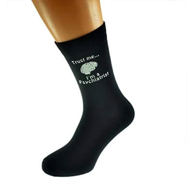 Image of Trust me I&#039;m a Psychiatrist and Brain Image Printed on Black Mens Cotton Rich Socks