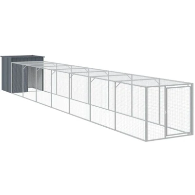 Image of &quot;vidaXL Galvanised Steel Chicken Cage with Extended Run Anthracite, Protective Enclosure for Hens, Enormous Outdoor Area 110x813x110 cm&quot;
