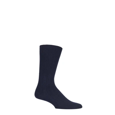 Image of 1 Pair Dark Navy Lhasa Rib Cashmere Blend Casual Socks Men&#039;s 11.5 14 Mens Falke