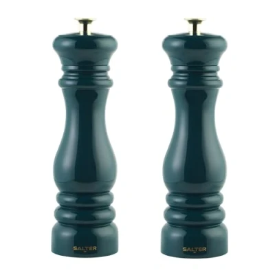 Image of Salter Chester Pepper Set of 2 Classic Spice Mill, Ceramic Grind, Adjustable, Fine to Coarse, Refillable, Manual Salt Shakers for Cooking, Extra Cap Included, Green COMBO 9409