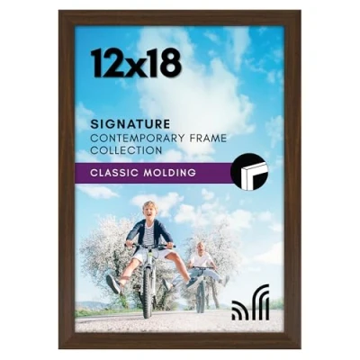 Image of Americanflat 12x18 Walnut Picture Frame Composite Wood with Shatter Resistant Glass Horizontal and Vertical Formats for Wall Included Hanging Hardware
