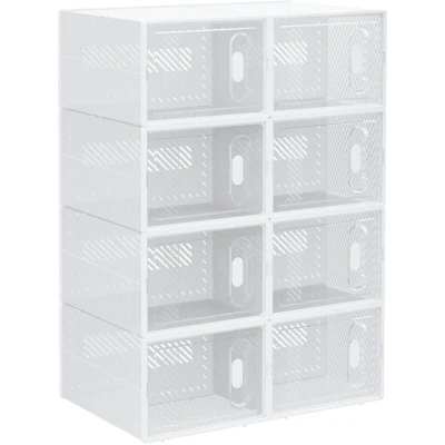 Image of HOMCOM 8PCS Clear Shoe Box, Plastic Stackable Storage Box for UK/EU Size up to 8.5/43 with Magnetic Door Women/Men, 25 x 35 19cm