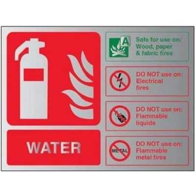 Image of V Safety Fire Extinguisher Water ID Sign 200mm x 150mm 3mm Brushed Alu Comp