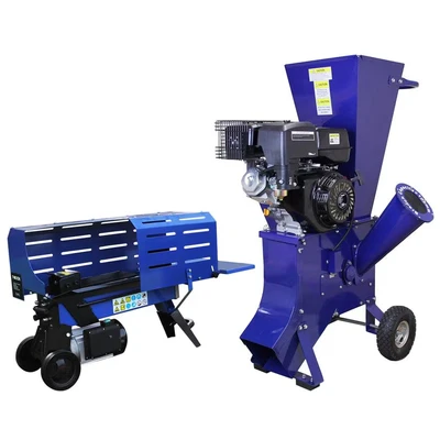 Image of Log Splitter 5T Electric &amp; 15HP Wood Chipper Petrol Timber Cutter Hydraulic 3L 2000W Motor Axe 2 Blades Duoblade Garden Shredding Mulcher 4 Stroke 420cc 370mm Max Length