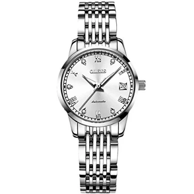 Image of RORIOS Women&#039;s Automatic Watch Self Wind Auto Mechanical with Stainless Steel Band Calendar Fashion Women Luminous Wristwatch for Ladies