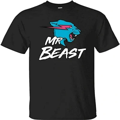 Image of Men&#039;s MR Beast CAT Tshirt Lightning Tee Top Youtuber Merch Gamer Adults S Black