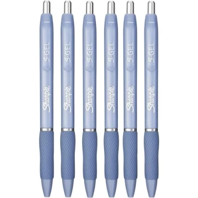 Image of Sharpie S Gel 0.5mm Pen Plastic Body Black Ink in Frosty Blue 6 Pack
