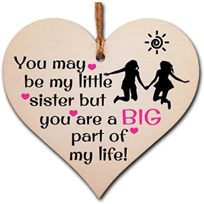 Image of Handmade Wooden Hanging Heart Plaque Gift Perfect for Sisters Lovely Friendship Keepsake
