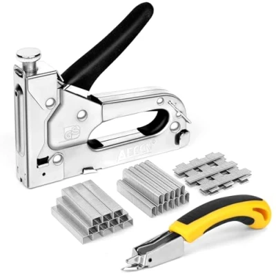 Image of AECCN Staple Gun with 2100 Staples 3 in 1 Heavy Duty Kit Remover, Durable Stainless Steel Upholstery Stapler for Fixing Material, Decoration DIY, Carpentry, Furniture