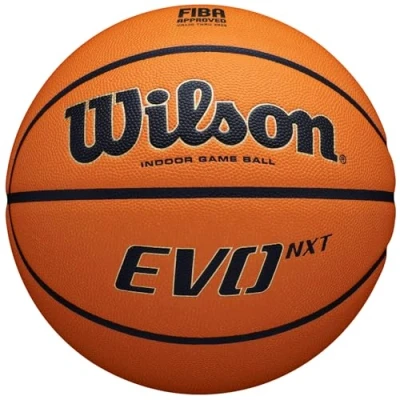 Image of Wilson Basketball EVO NXT FIBA GAME BALL, Mixed Leather, Ideal for Indoor, Size 7, Brown, WTB0965XB