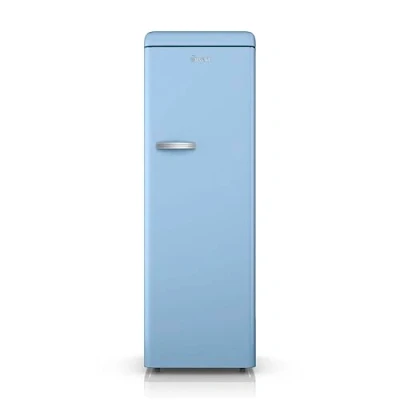Image of SWAN SR11050BLNE Retro Tall Larder Fridge with 337L Capacity, 5 Glass Shelves, 1 Chrome Wine Rack, 6 Door Salad Crisper, Energy Class E, Blue
