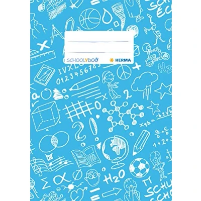 Image of HERMA Exercise Book Cover A5 SCHOOLYDOO Design, with Inscription Label, Made of wipeable and Sturdy Plastic, Slip on Jackets for School, Light Blue