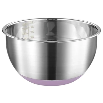 Image of FAB4HOME Mixing Bowl Stainless Steel with Nonslip Silicone Bottom Metal Kitchen Baking Cooking Salad Dishwasher Safe, 24cm
