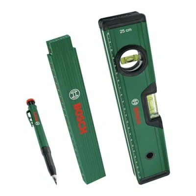 Image of Bosch Marking Set (Precise Alignment and with Spirit Level 25cm, Folding Ruler 2m Deep Hole Marker Pencil)