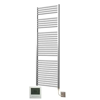 Image of Greened House Extra High Heat Output Chrome Electric Towel Rail 600 x 1800mm Flat Bathroom Radiator Heater Up to 26% More + Timer and Thermostat