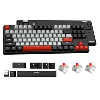 Image of ATTACK SHARK AK871 TKL Hot Swappable Mechanical Keyboard,87Keys Compact Wireless Gaming Keyboard, Dual Mode Bluetooth/2.4G,ABS Keycaps,Magnetic Cover,for Mac/Windows/Android Black (Red Switch)