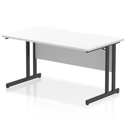 Image of Impulse 1400 x 800mm Scalloped Edge Straight Office Desk White Top Black Cantilever Leg