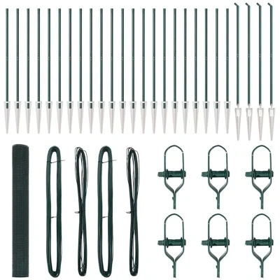 Image of vidaXL Welded Wire Fence with 13 Spike Posts Green 1.4x50 m Steel