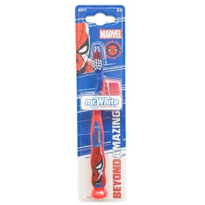 Image of Spiderman Toothbrush with Protection Cap, Suction Cup, Comfortable Handle and Soft Bristles for Kids