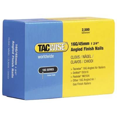 Image of Tacwise 0770 16G/38 mm Angled Finish Nails Box of 2,500, Silver