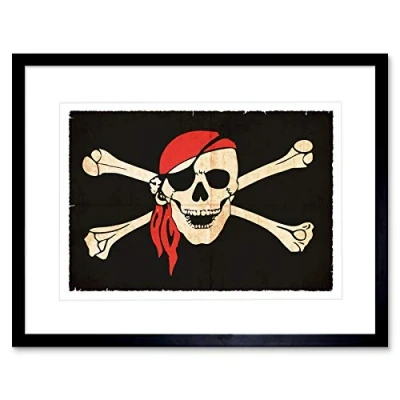 Image of Wee Blue Coo Painting Jolly Roger Flag Crossbones Skull Pirate Ship Framed Wall Art Print