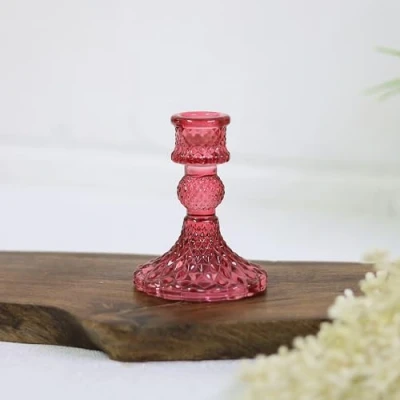 Image of Sifcon International Coloured Glass Candle Holder Red